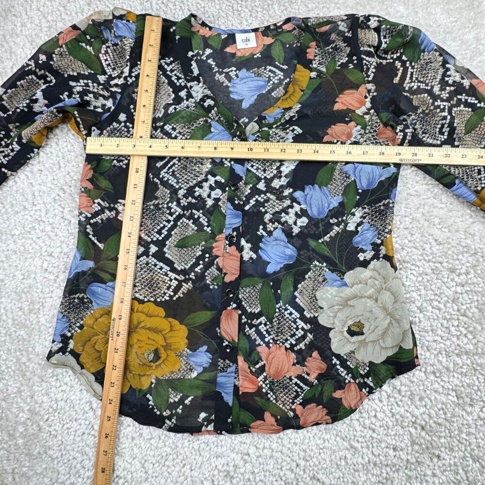 Cabi Snake Charmer Floral Sheer V Neck Blouse - Picture 10 of 11